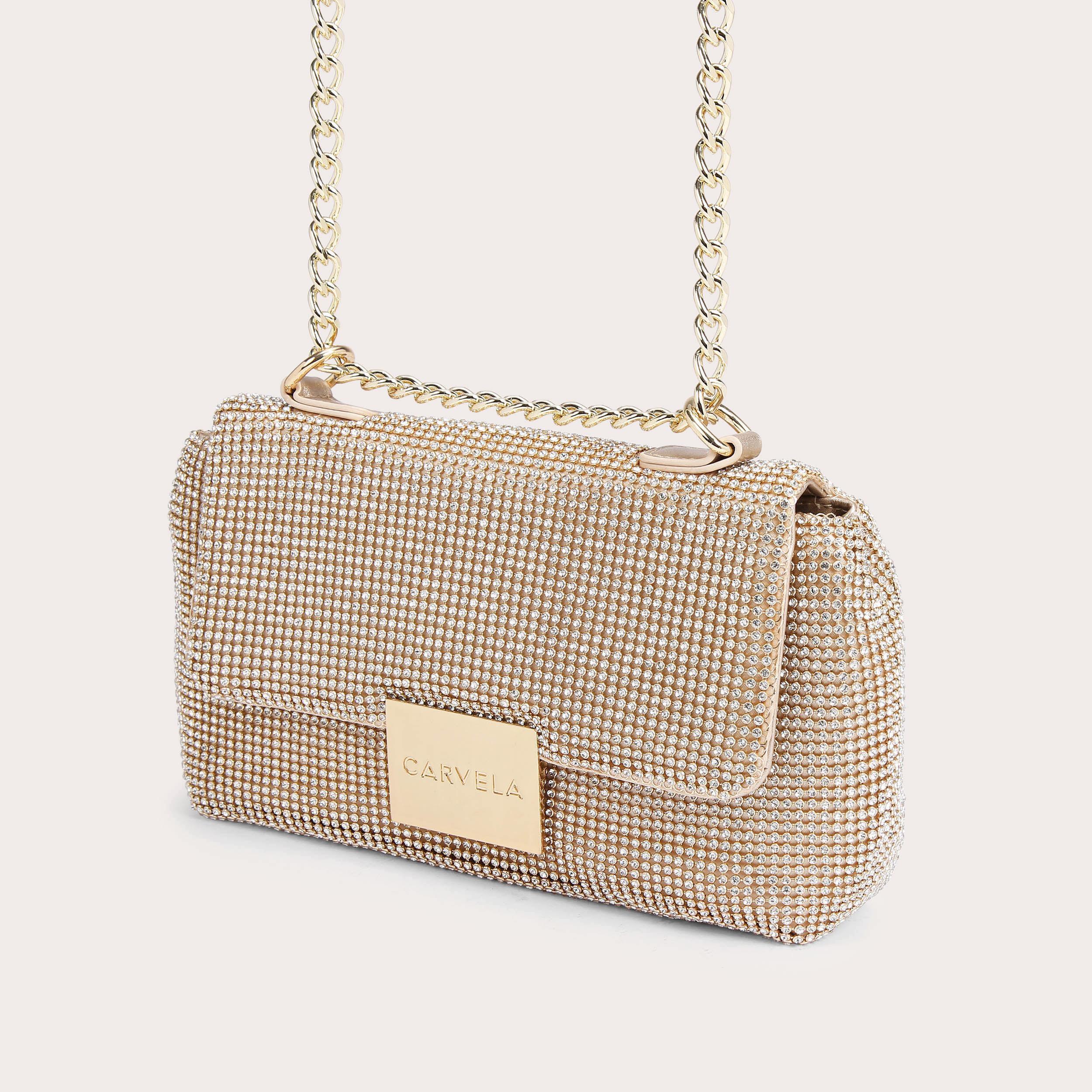 BAILEY SOFT QUILTED SHLDR Gold Gem Studded Shoulder Bag by CARVELA