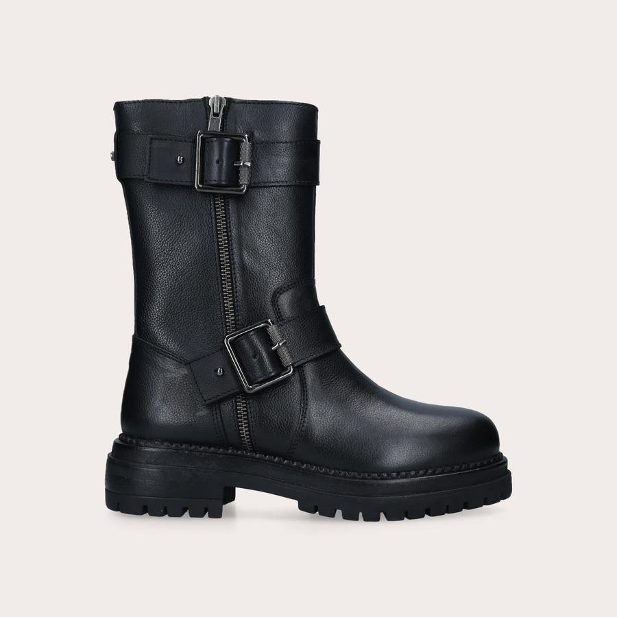 SAND Black Leather Buckle Biker Boots by CARVELA