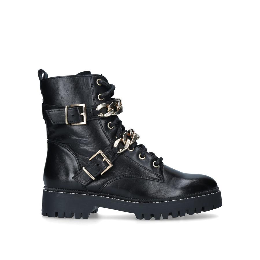 SALUTE Black Leather Chain Biker Boots by CARVELA