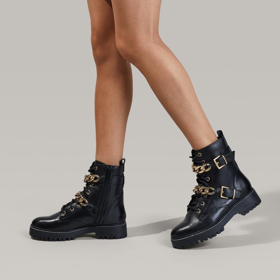 SALUTE Black Leather Chain Biker Boots by CARVELA