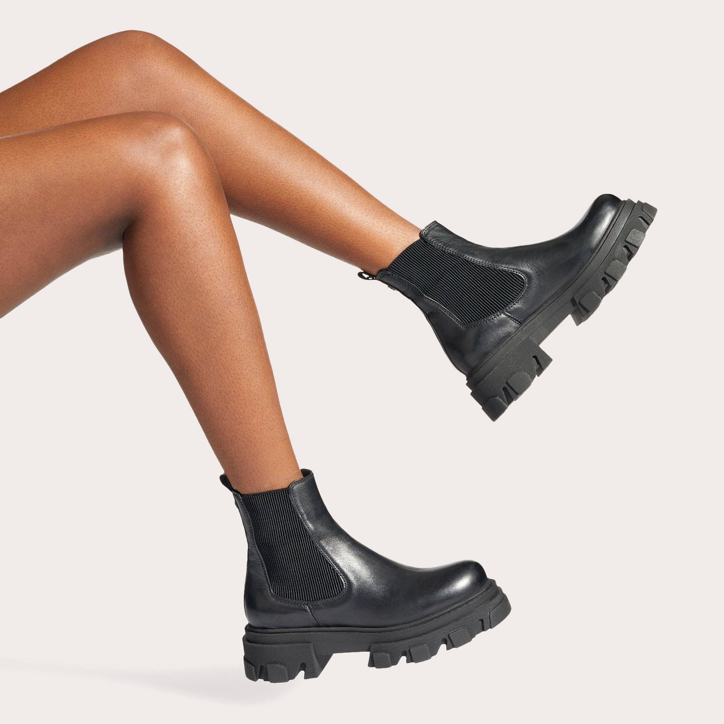 SHY Black Leather Chunky Sole Ankle Boots by CARVELA