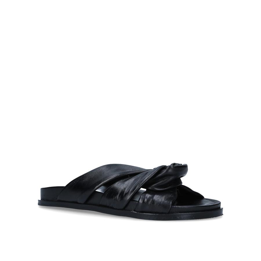 SOLO Black Knot Detail Leather Slider Sandals by CARVELA COMFORT