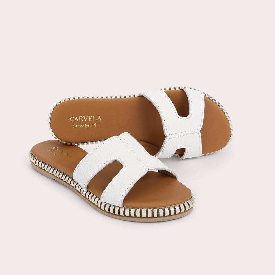 SOPHIA White Slide On Sandals by CARVELA COMFORT