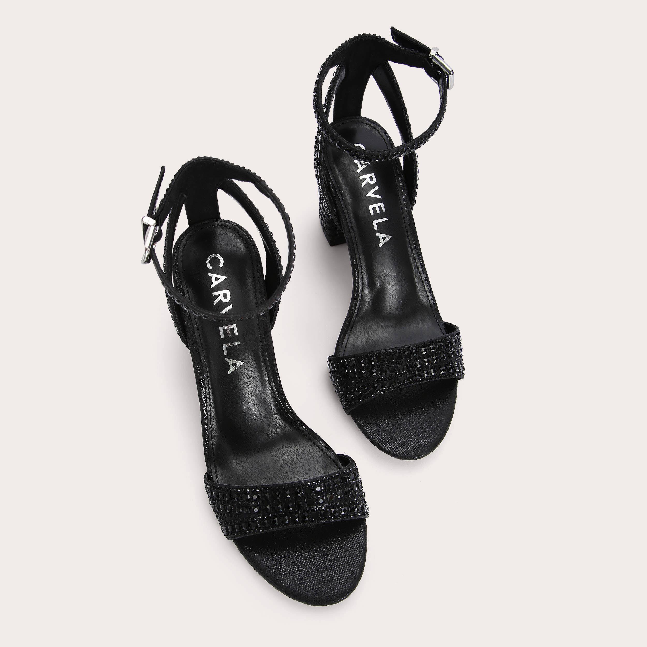 KIANNI Black Embellished Block Heel Sandals by CARVELA