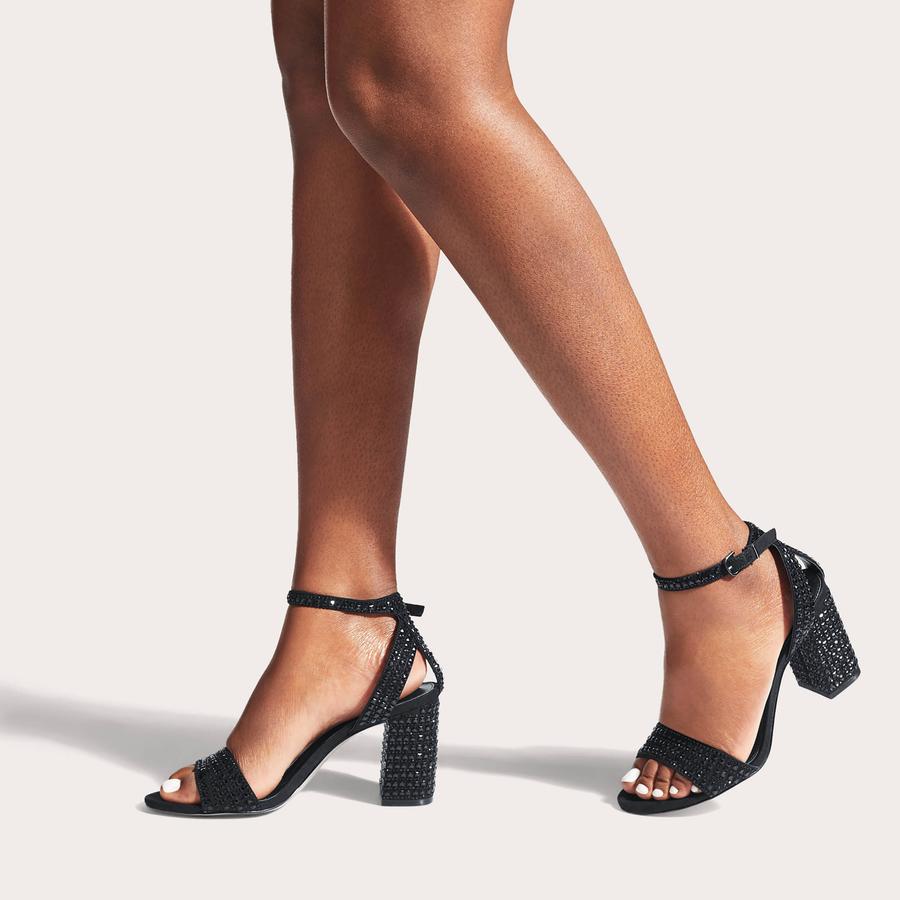 KIANNI Black Embellished Block Heel Sandals by CARVELA