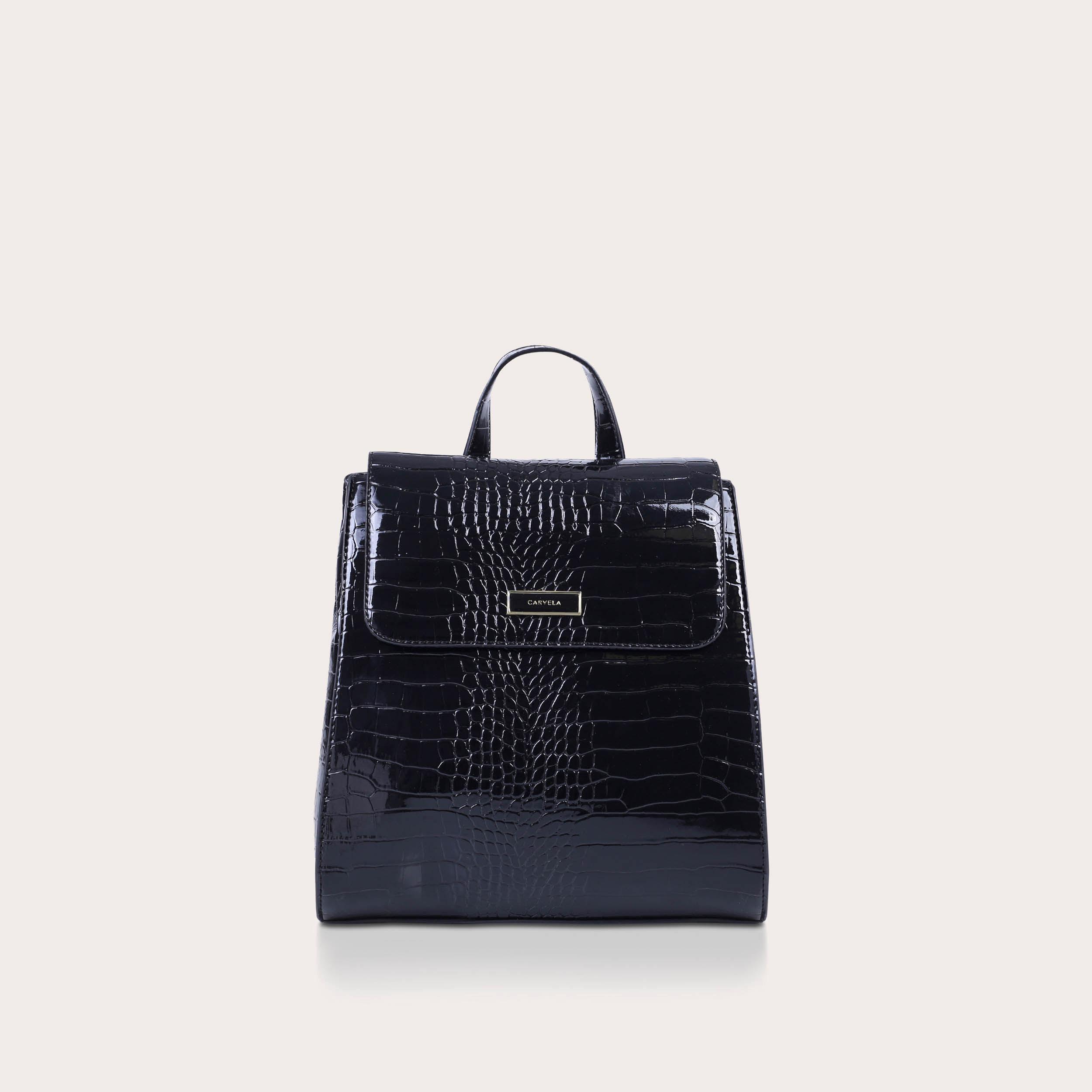 JESSICA BACKPACK Black Croc Printed Backpack by CARVELA