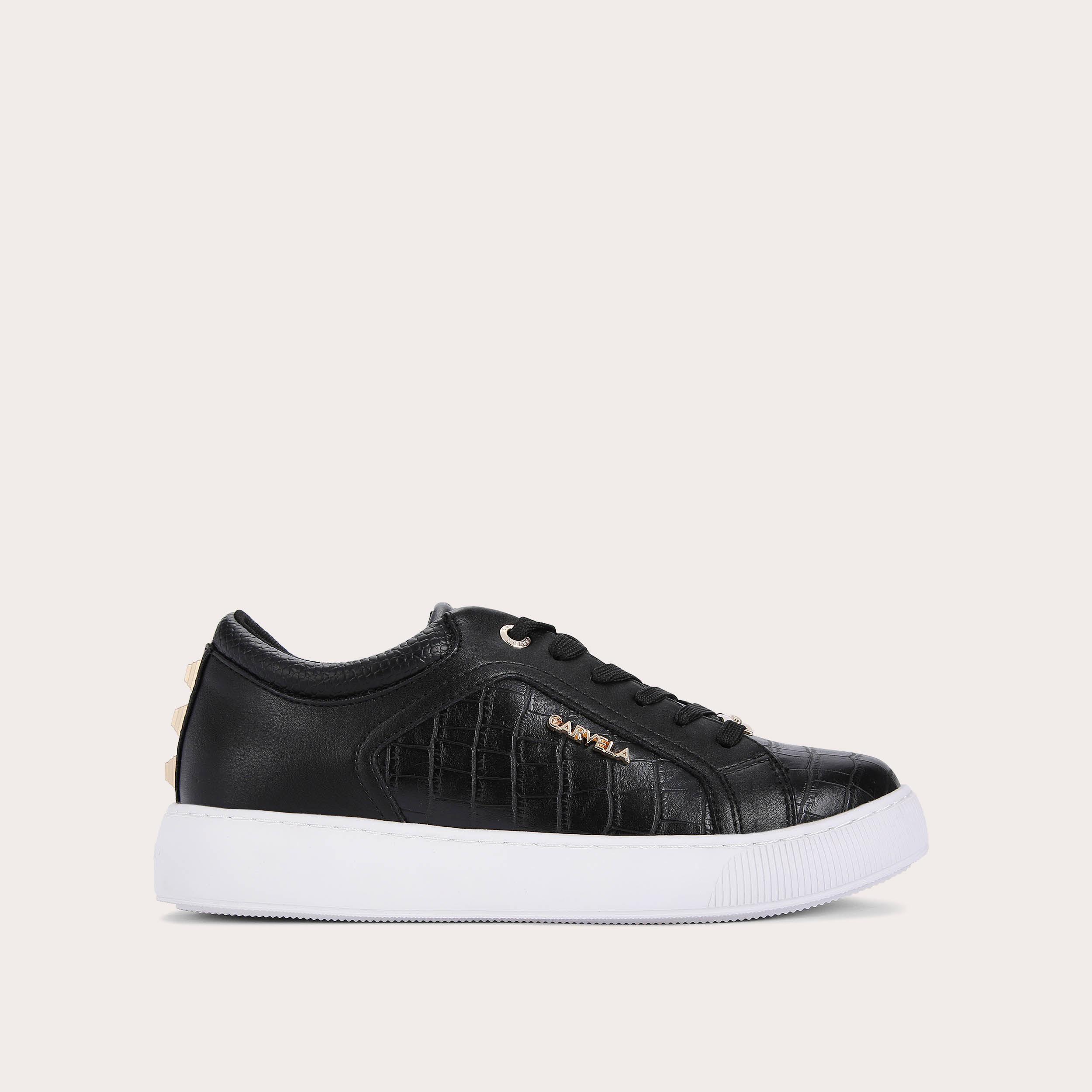 JIVE LACE UP Black Croc Embossed Crystal Lace Up Trainers by CARVELA