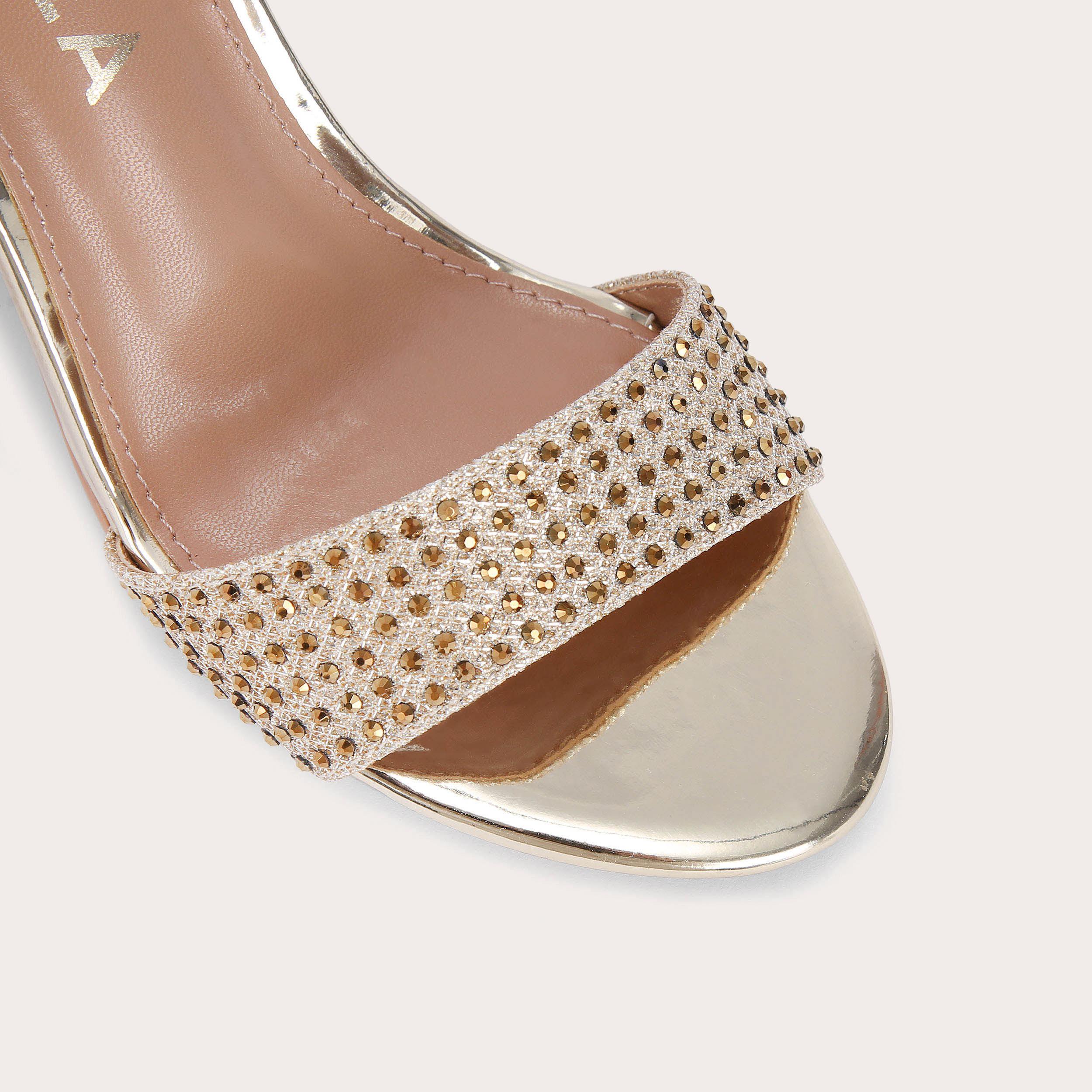 KIANNI Gold Embellished Strappy Block Heel by CARVELA