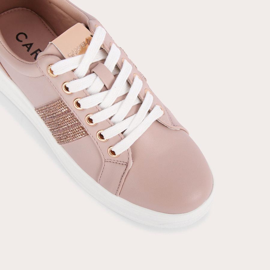 GLITZ Blush Lace Up Glitter Trainers by CARVELA