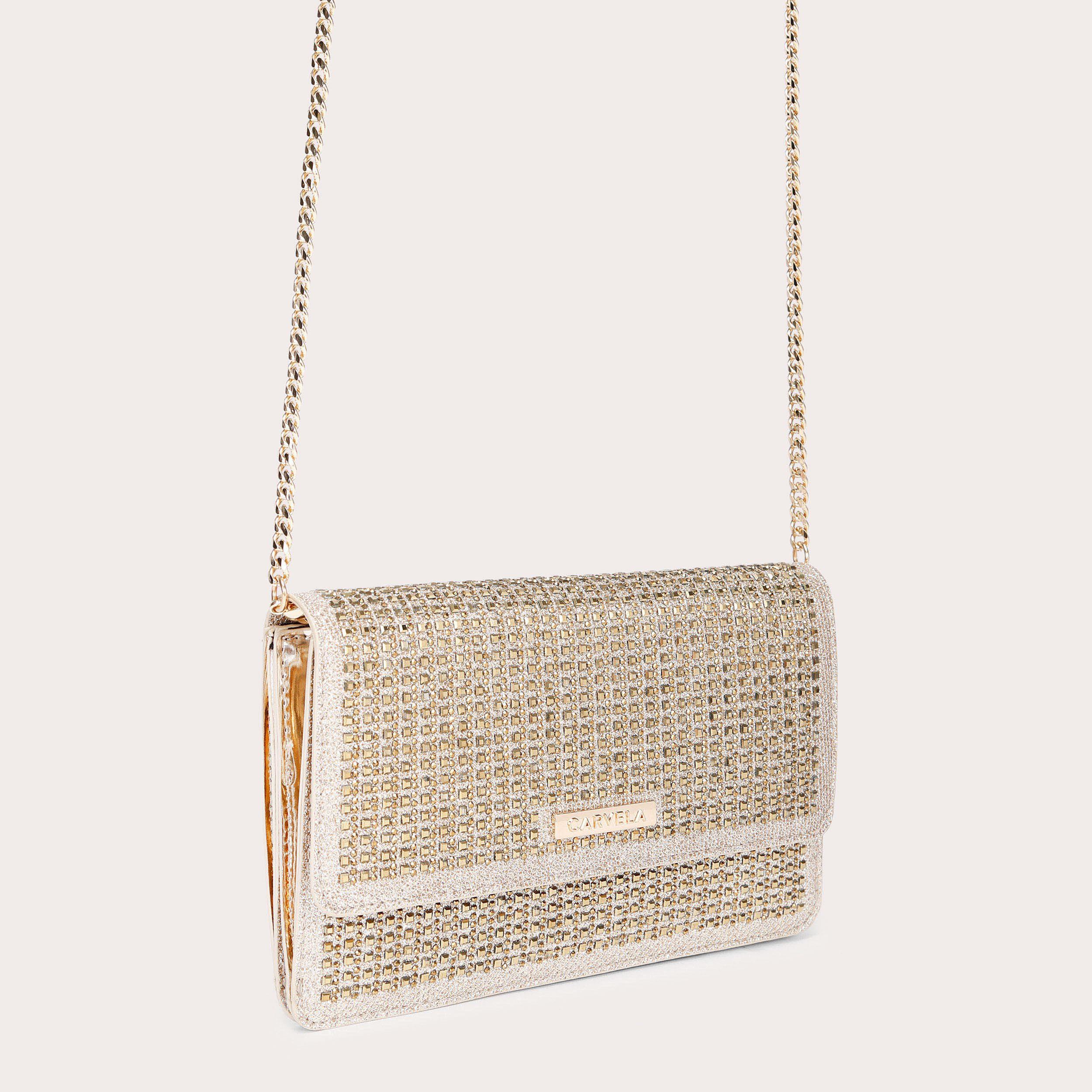 Carvela gold store clutch bag