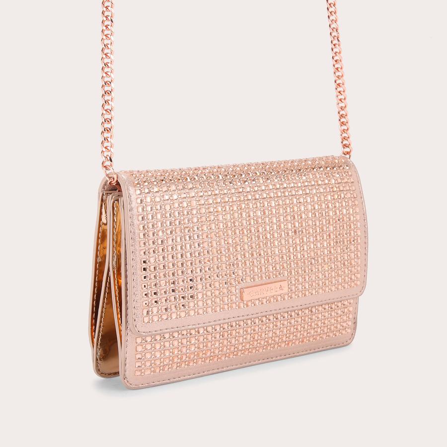 KIANNI CLUTCH Rose Gold Crystal Clutch Bag by CARVELA