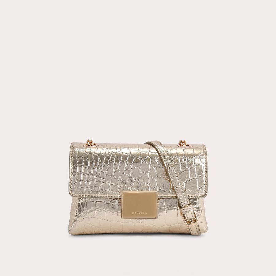 JESSICA SOFT MINI Gold Croc Printed Metallic Cross Body Bag by CARVELA