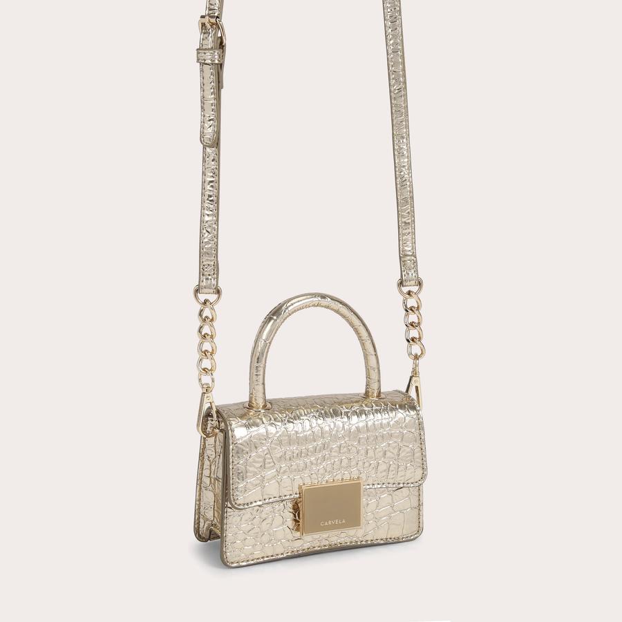 JESSICA CITY Gold Croc Embossed Mini Cross Body Bag by CARVELA