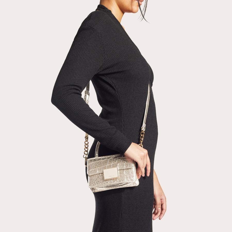 JESSICA CITY Gold Croc Embossed Mini Cross Body Bag by CARVELA