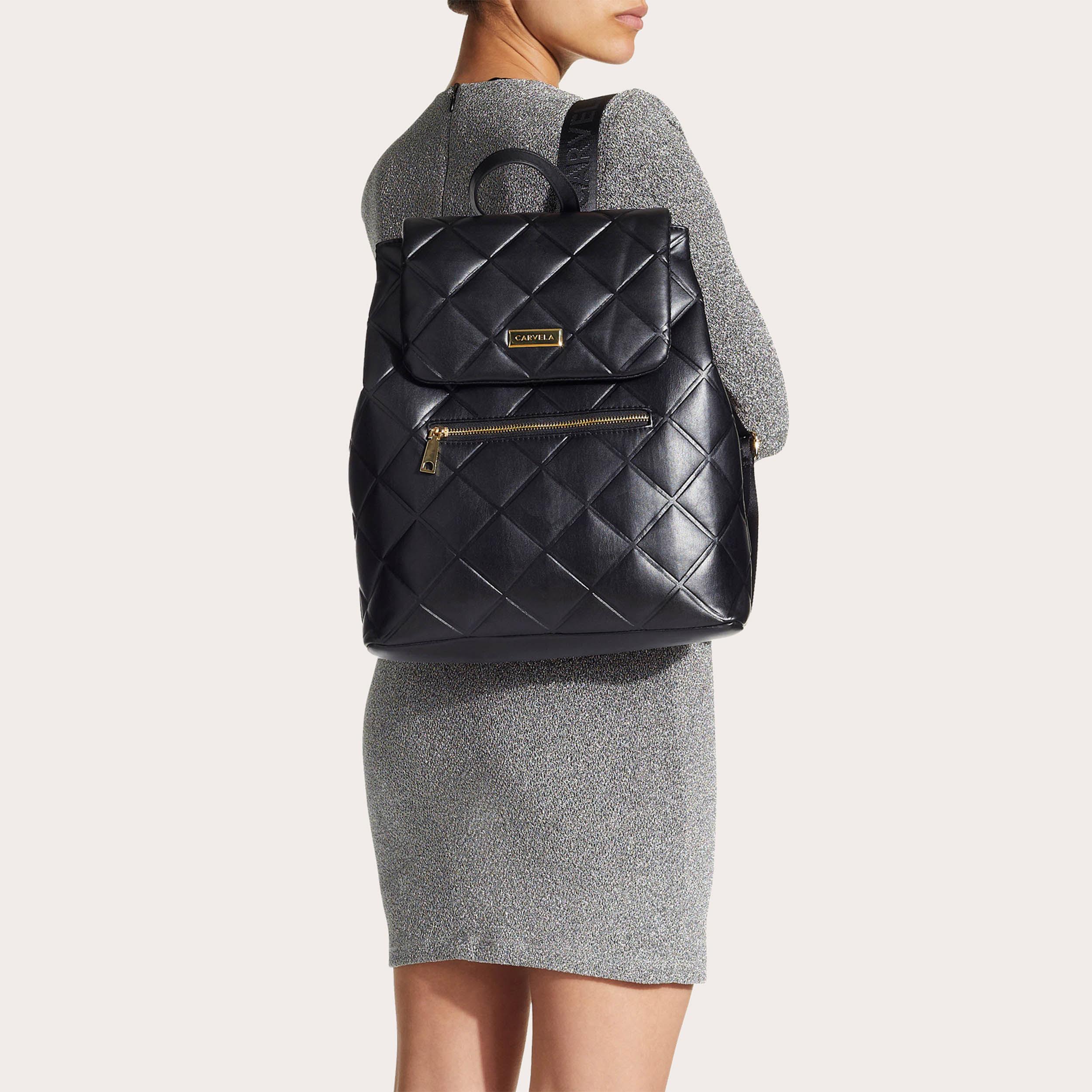 MAIA BACKPACK Black Quilted Large Backpack by CARVELA