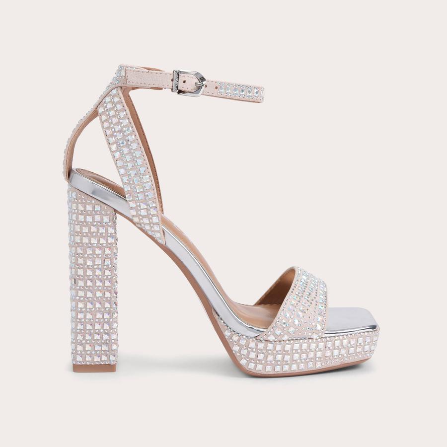 KIANNI PLATFORM Blush Jewelled Platform Block Heel Shoes by CARVELA