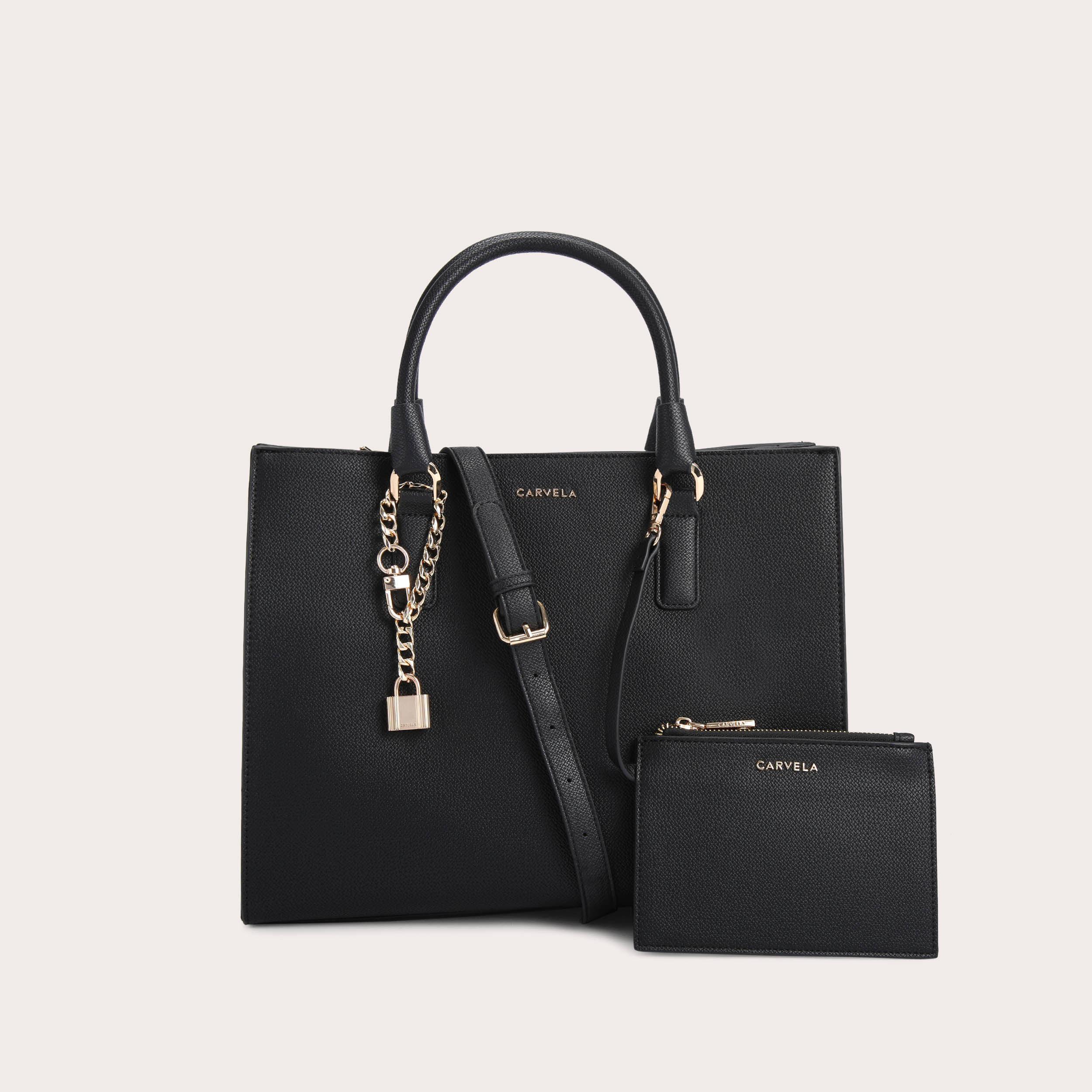 ROSA CHAIN TOTE Black Quilted Chain Tote Bag by CARVELA