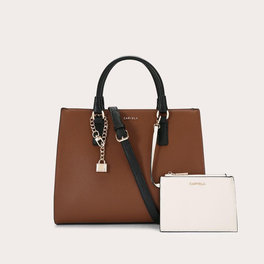 LATTE Tan Large Tote Bag by CARVELA