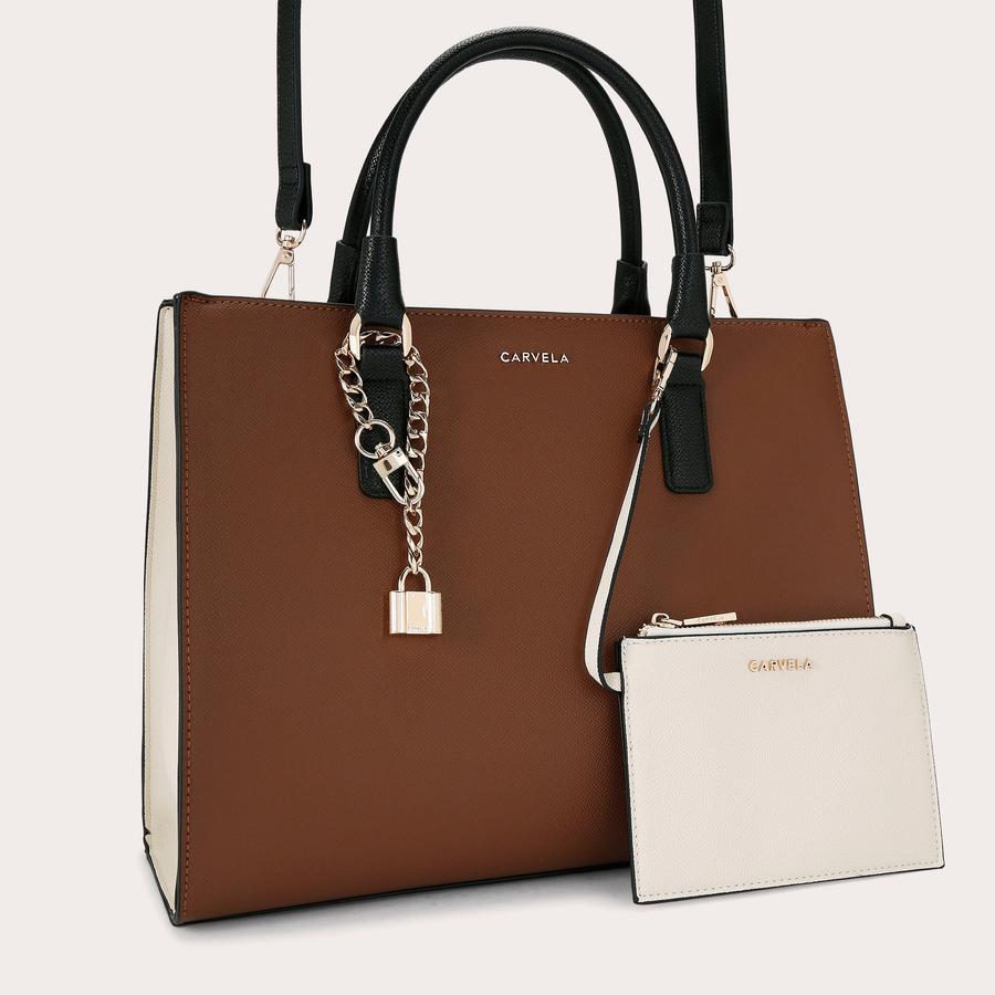 LATTE Tan Large Tote Bag by CARVELA