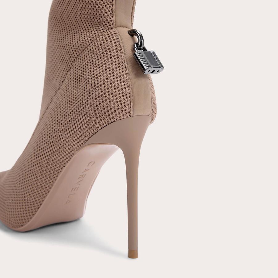 VIXEN ANKLE Tan Fabric Sock High Heeled Boot by CARVELA