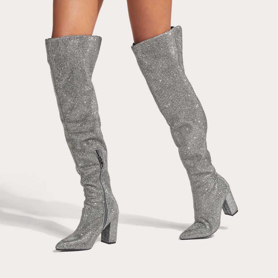 Over the knee boots silver on sale