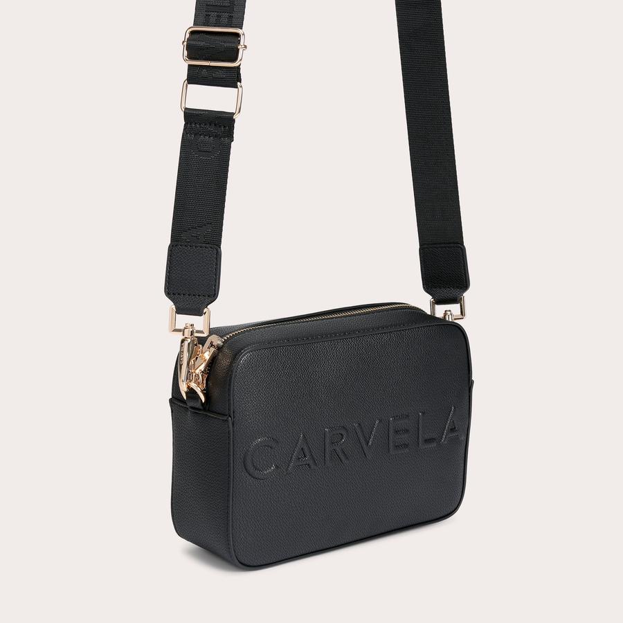 FRAME X BODY Black Structured Cross Body Bag by CARVELA