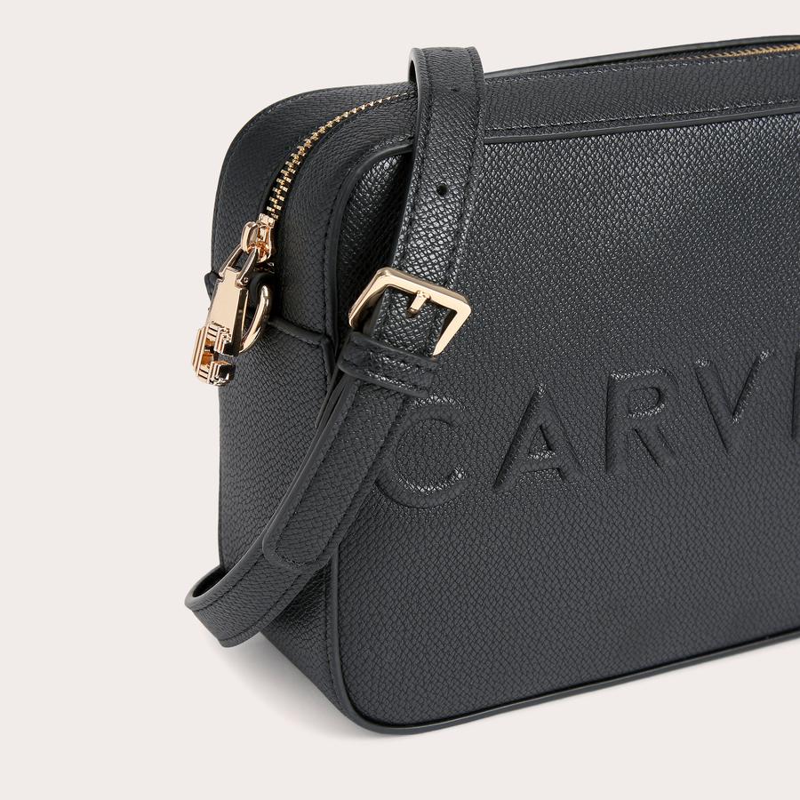 FRAME X BODY Black Structured Cross Body Bag by CARVELA