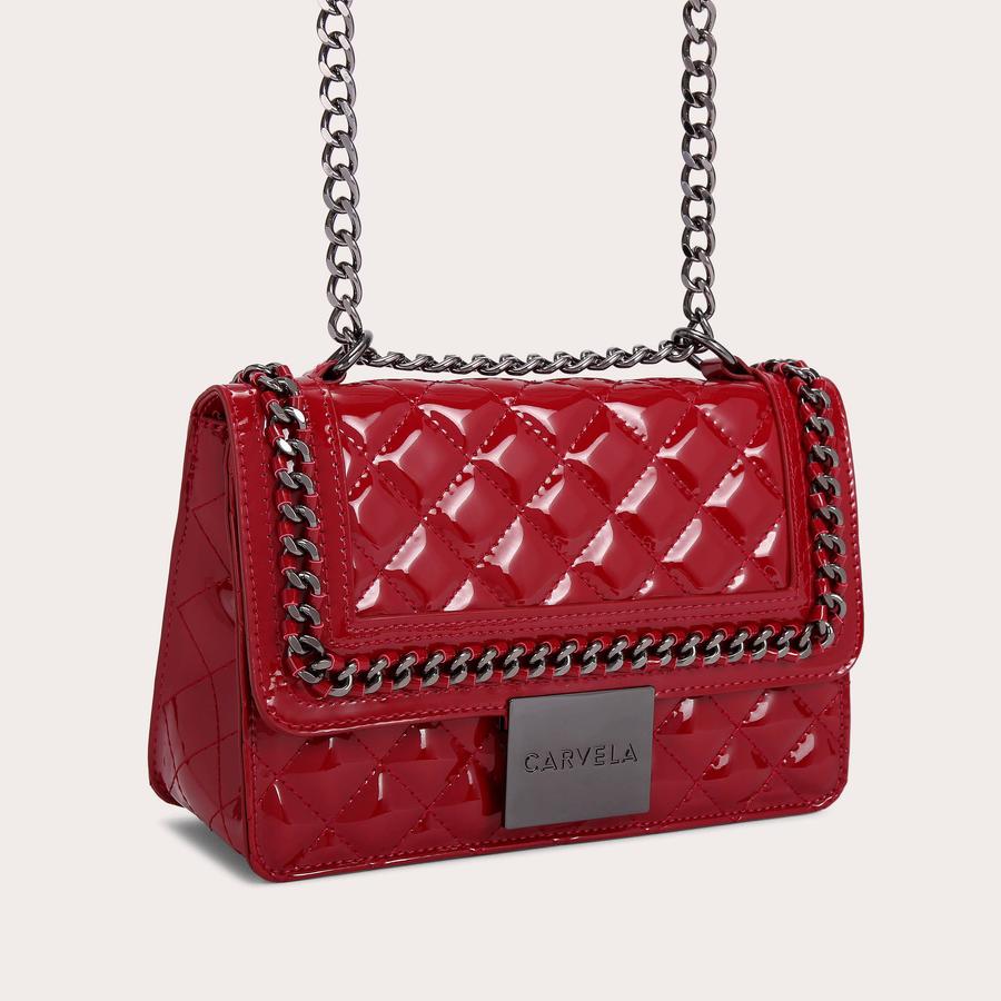 BAILEY QLTD CHN SHLDR BAG Wine Red Patent Quilted Shoulder Bag by CARVELA