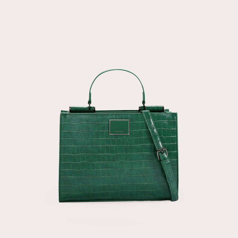JESSICA MIDI TOTE Croc Embossed Green Midi Tote Bag by CARVELA