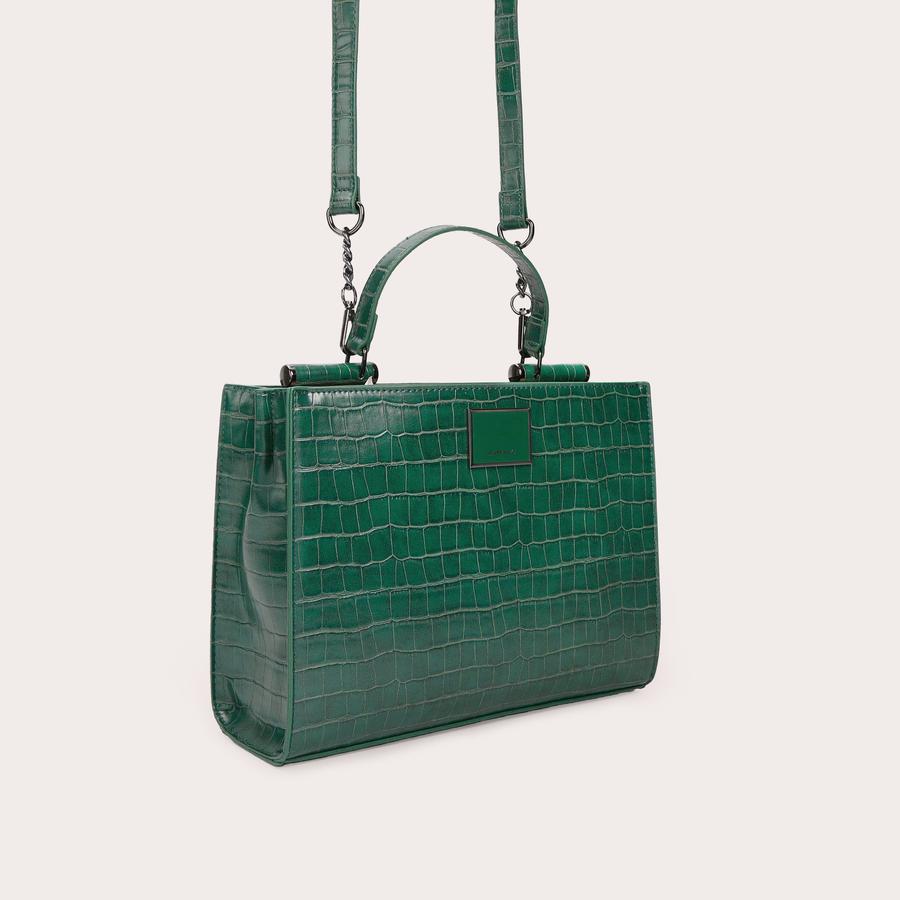 JESSICA MIDI TOTE Croc Embossed Green Midi Tote Bag by CARVELA