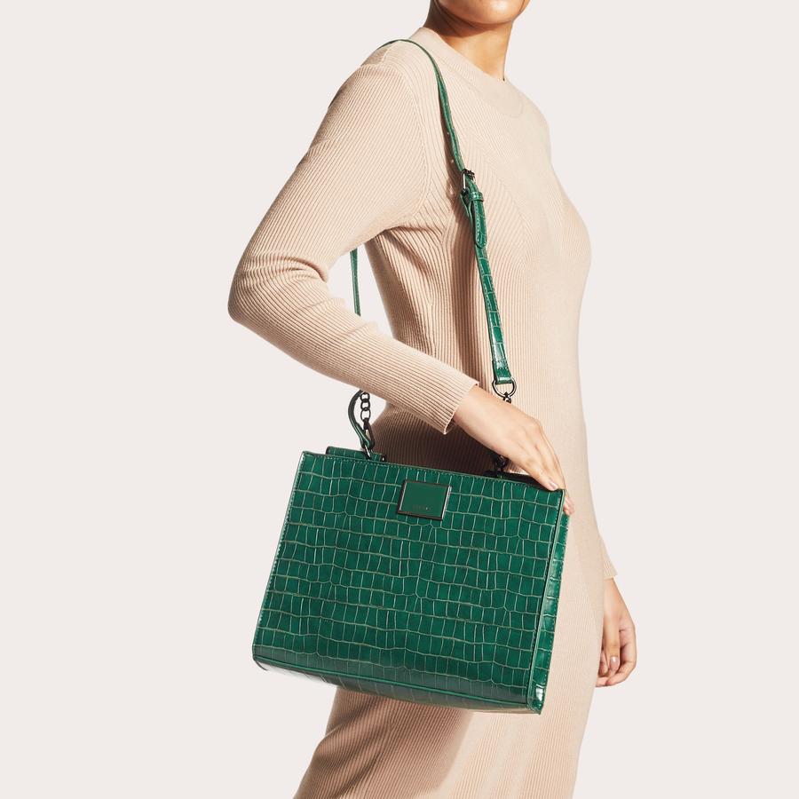JESSICA MIDI TOTE Croc Embossed Green Midi Tote Bag by CARVELA