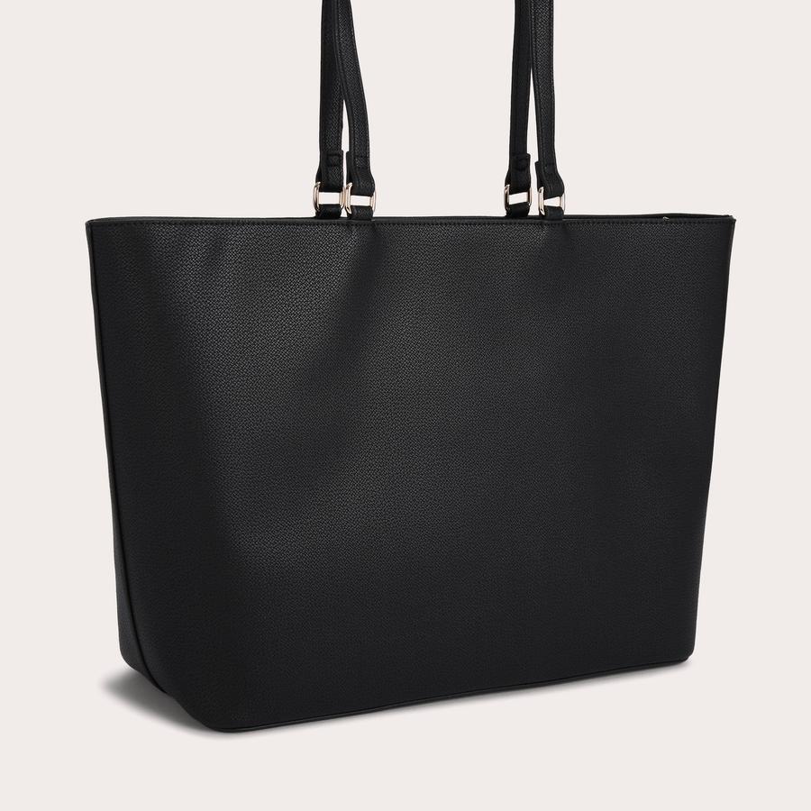 FRAME WINGED SHOPPER Black Embossed Textured Tote Bag by CARVELA