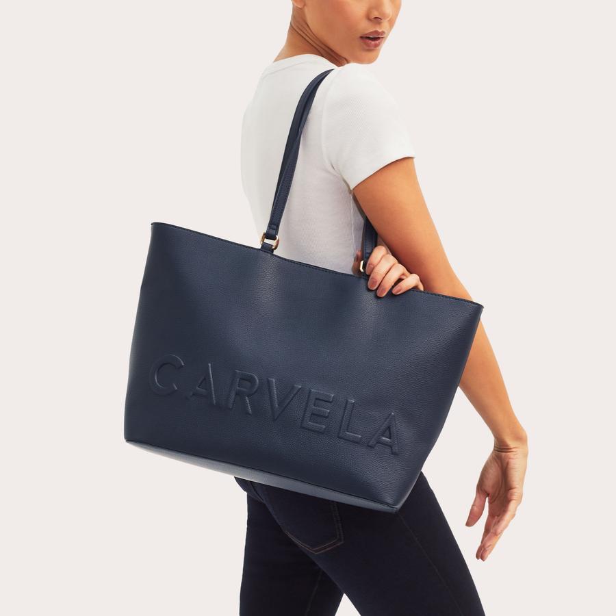 FRAME WINGED SHOPPER Navy Tote Bag by CARVELA