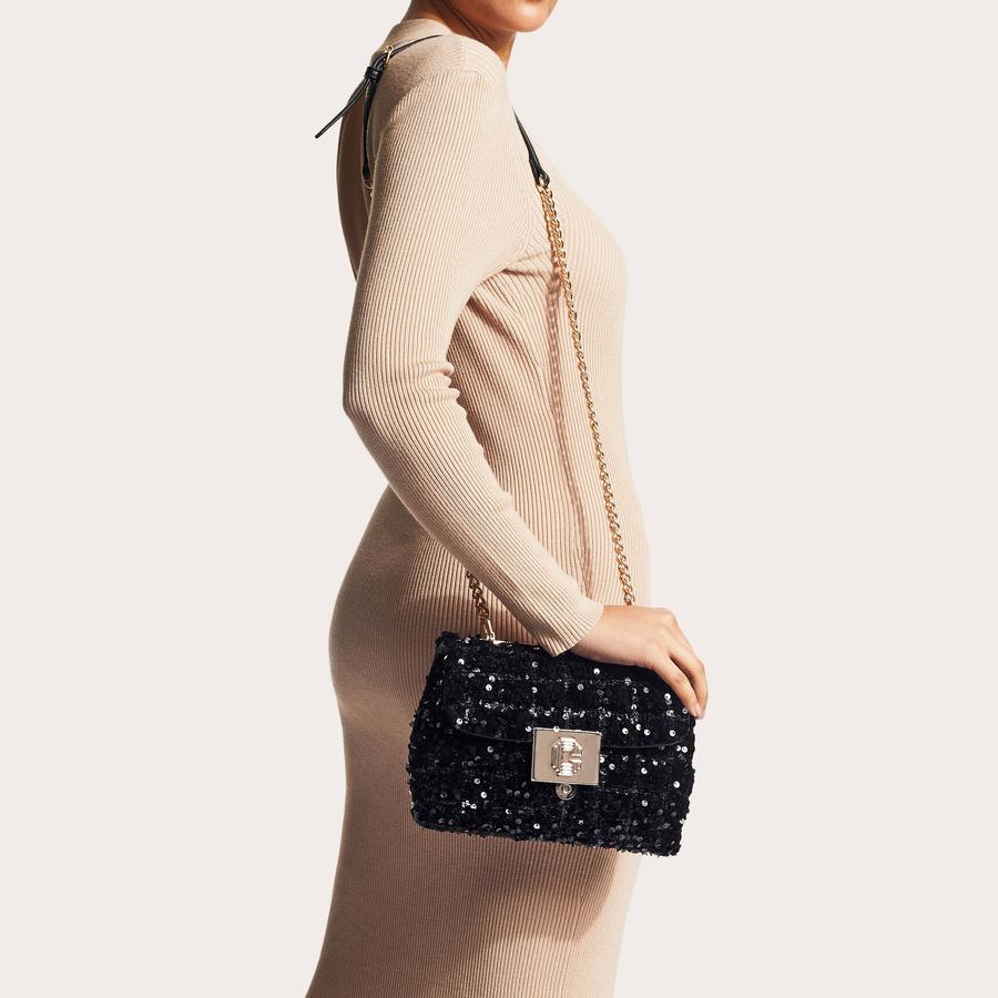 BROOKLYN MINI Black Sequin Cross Body Bag by CARVELA