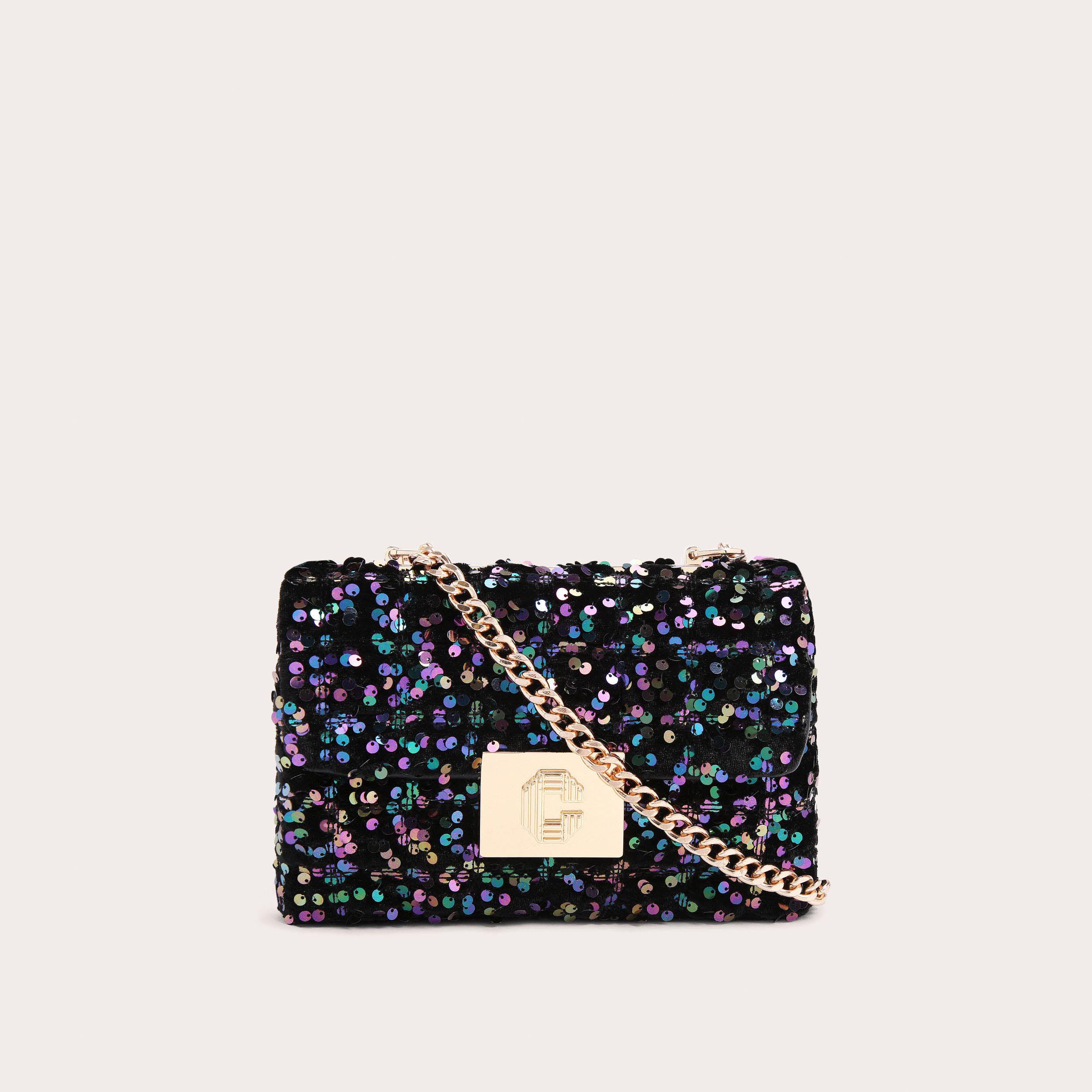 BROOKLYN MINI Black Sequin Cross Body Bag by CARVELA