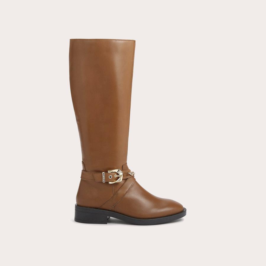 RIDER HIGH Tan Leather Knee High Chain Boot by CARVELA