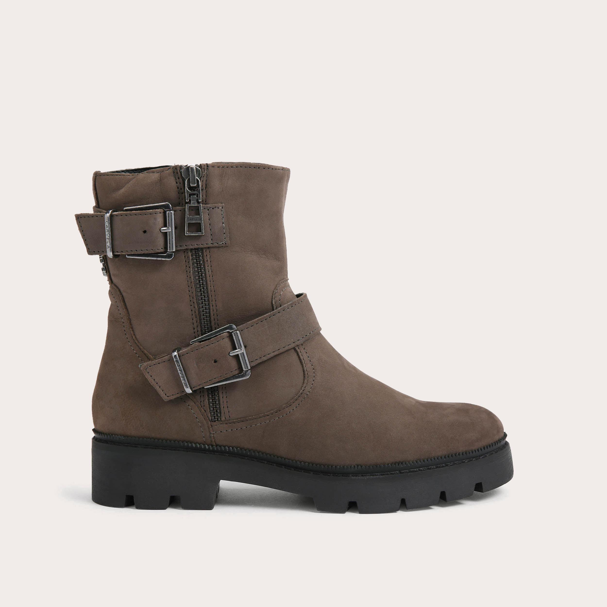 BOLD BIKER Brown Leather Buckle Biker Boots by CARVELA