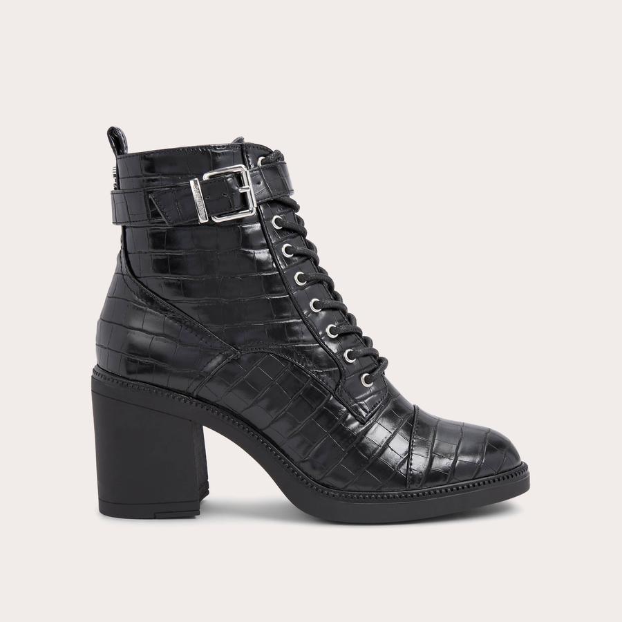 TEMPLE Black Croc Embossed Lace Up Ankle Boot by CARVELA