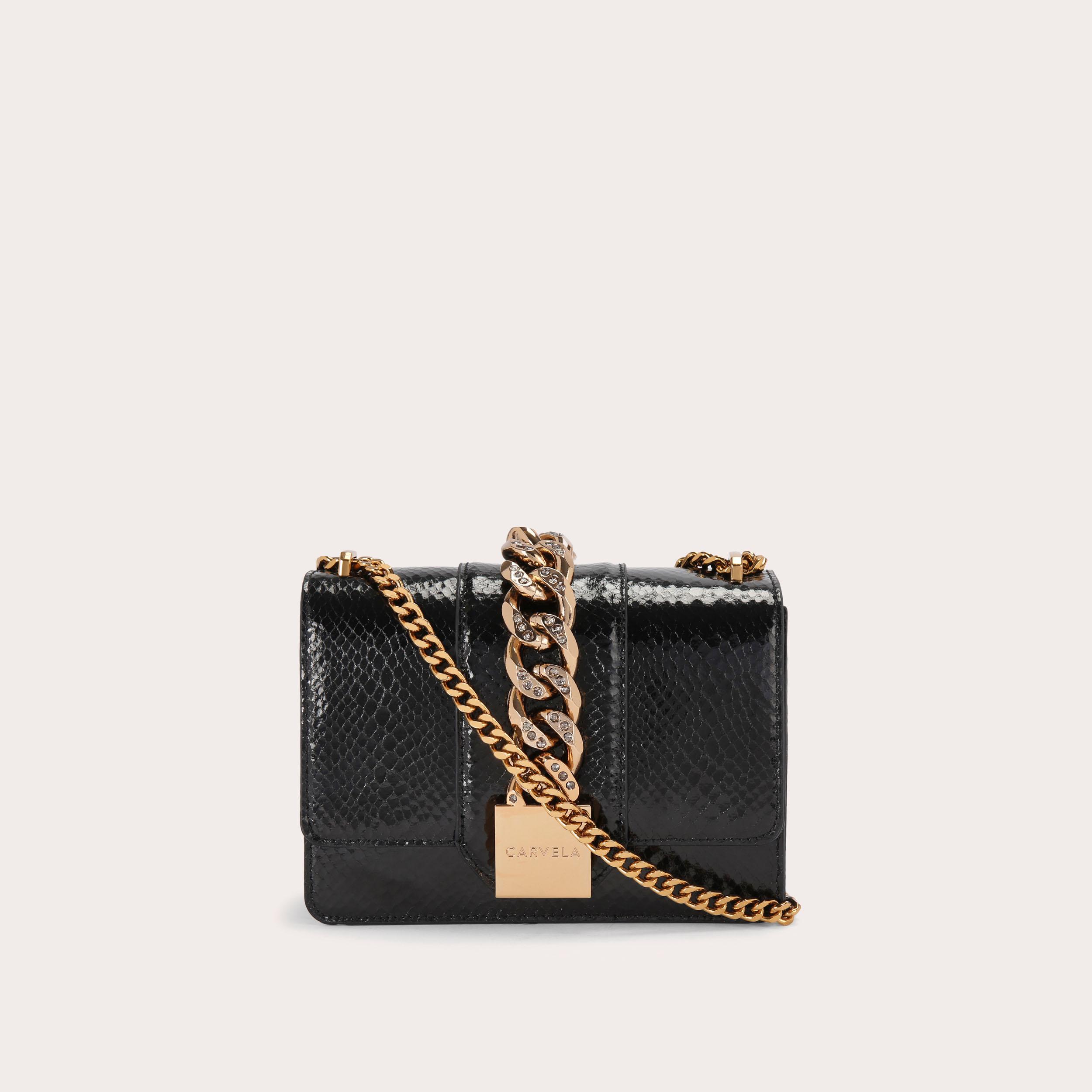 MIKHAELA CHAIN FRNT XBODY Black Chain Cross Body Bag by CARVELA