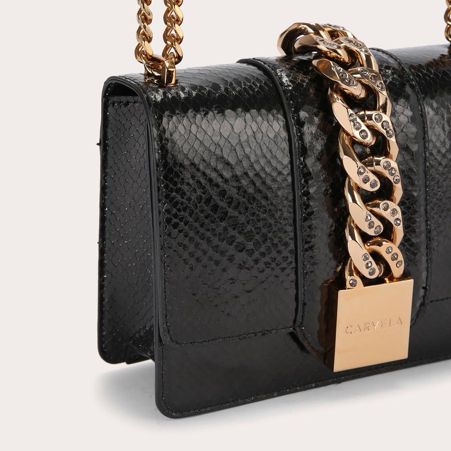 MIKHAELA CHAIN FRNT XBODY Black Chain Cross Body Bag by CARVELA