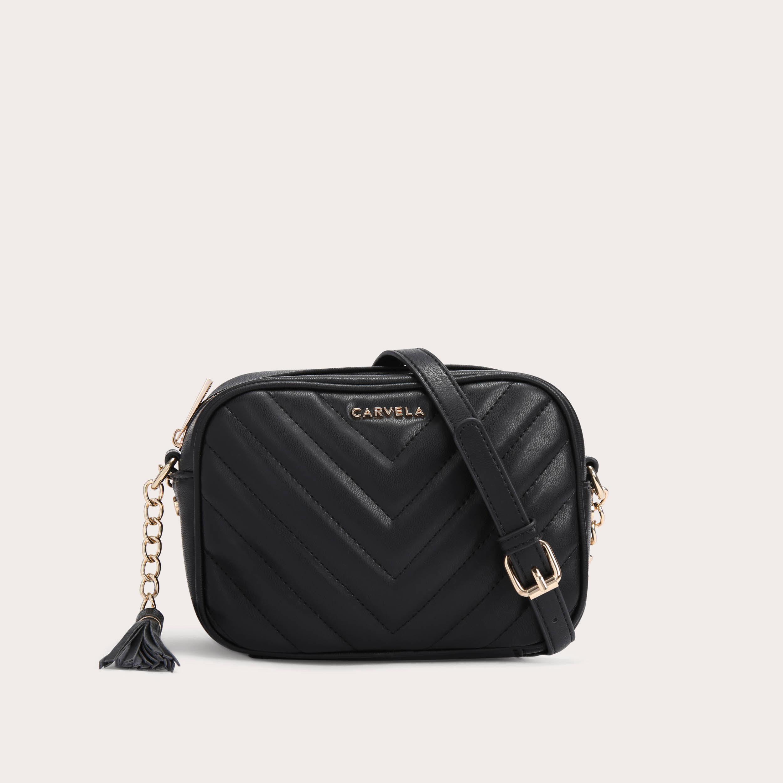 LARA TASSEL X BODY Black Chevron Quilted Cross Body Bag by CARVELA