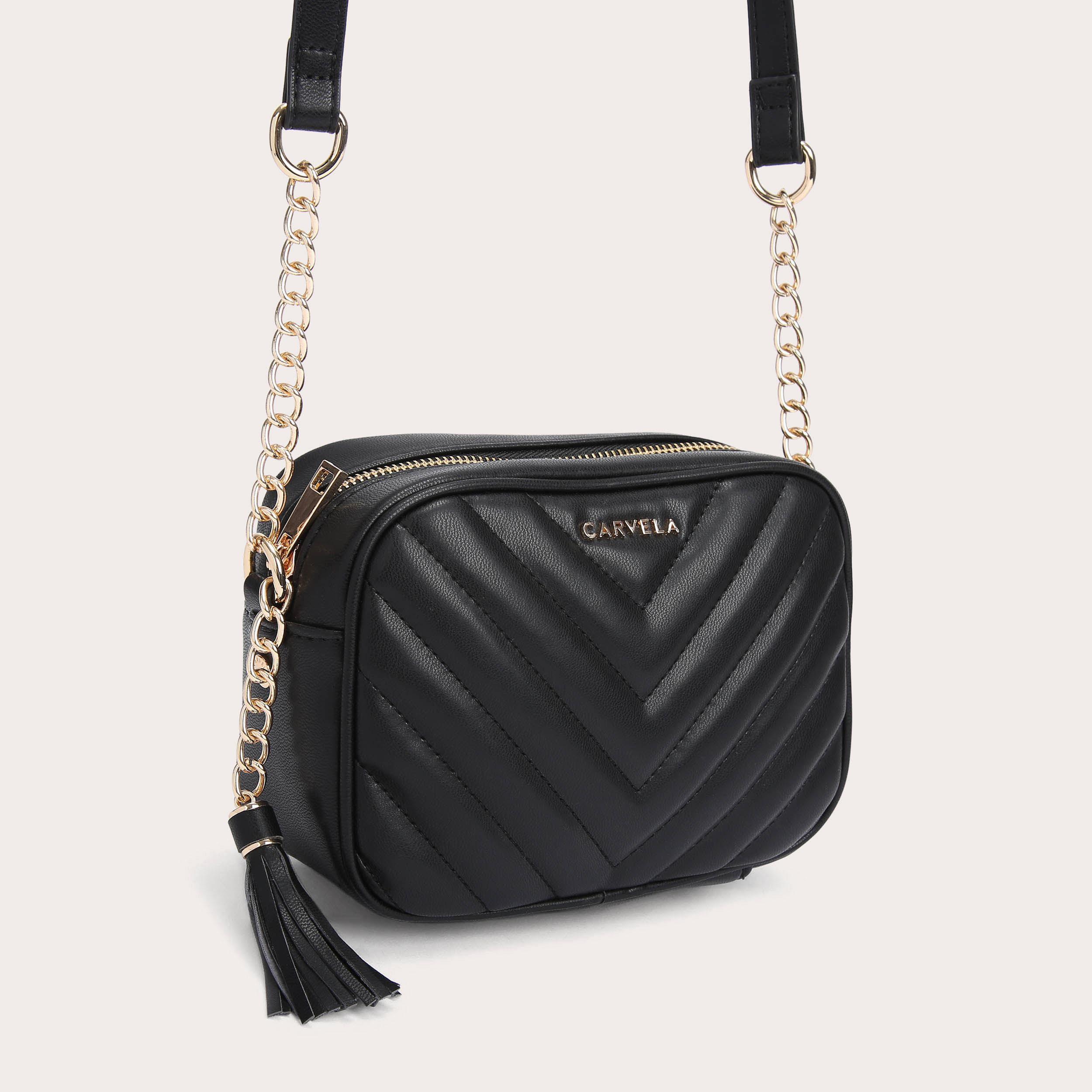 ★TOUT Y EST★ Lara Shoulder Bag Crinkled Black 09L3210D5K LARA TASSEL FLAPOVER Black Quilted Cross Body Bag by CARVELA