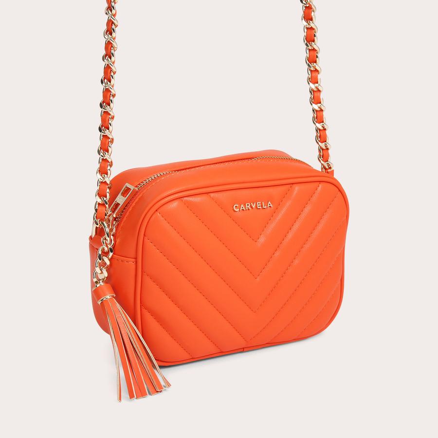 LARA TASSEL X BODY Orange Cross Body Bag by CARVELA