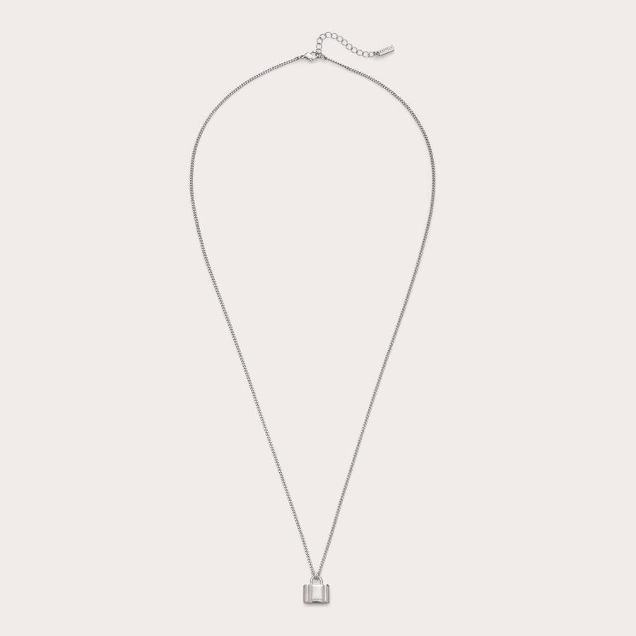 LOCK PENDANT Silver Padlock Chain Necklace by CARVELA