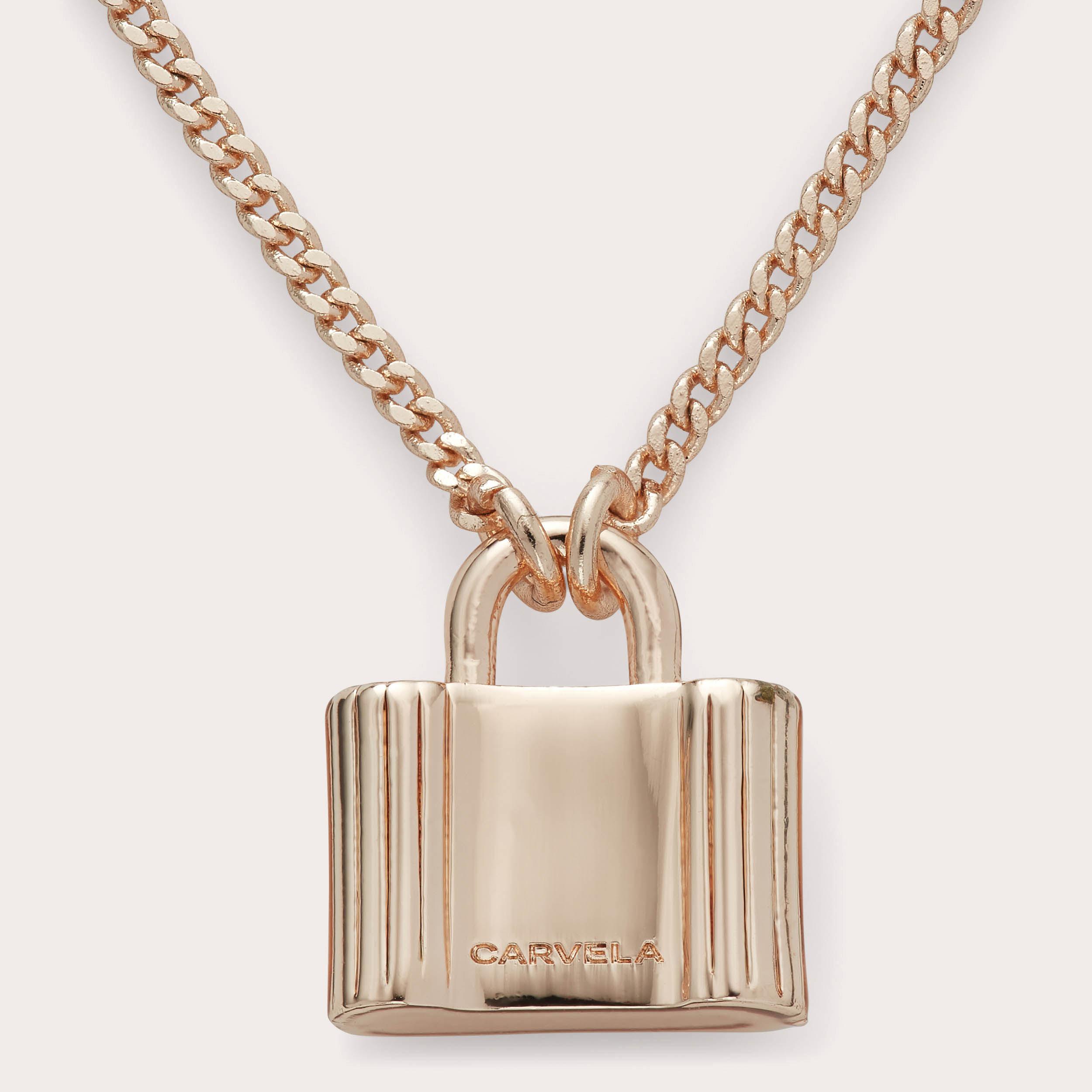LOCK PENDANT Silver Padlock Chain Necklace by CARVELA