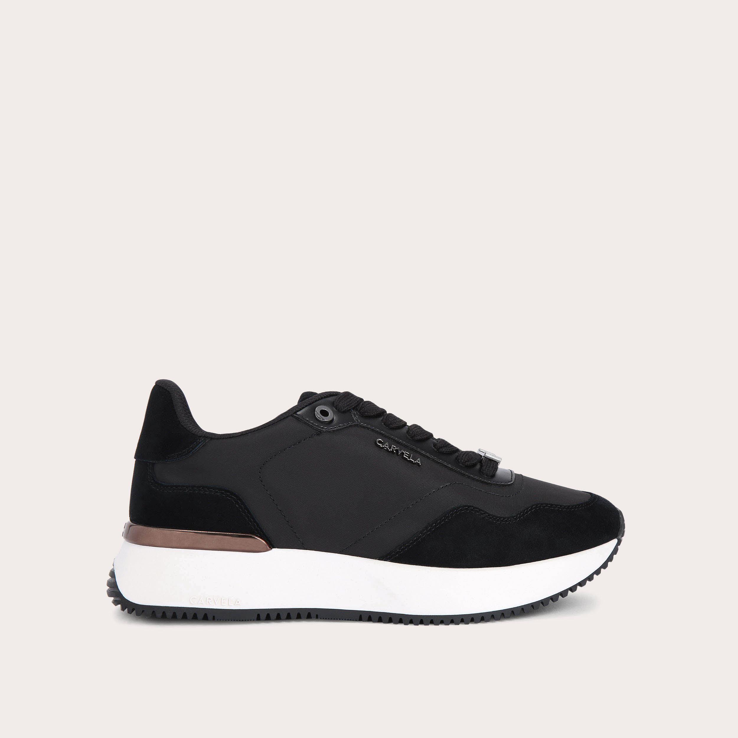 FLARE Black Leather Nylon Trainers by CARVELA