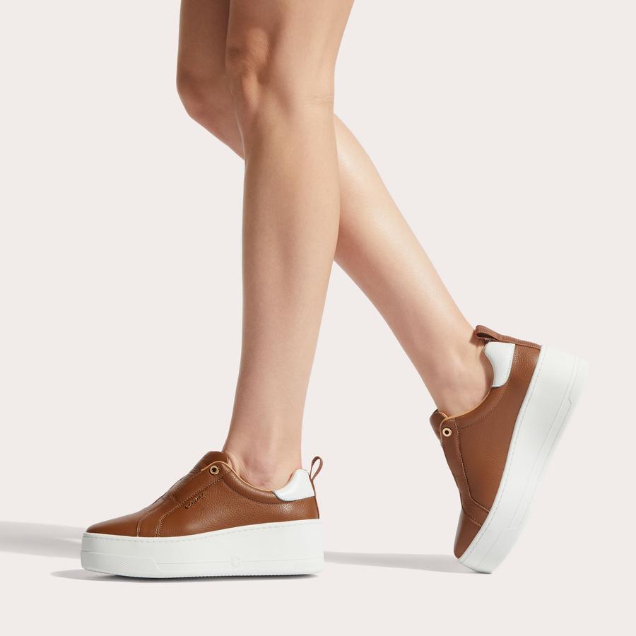 CONNECTED LACELESS Tan Leather Trainers by CARVELA