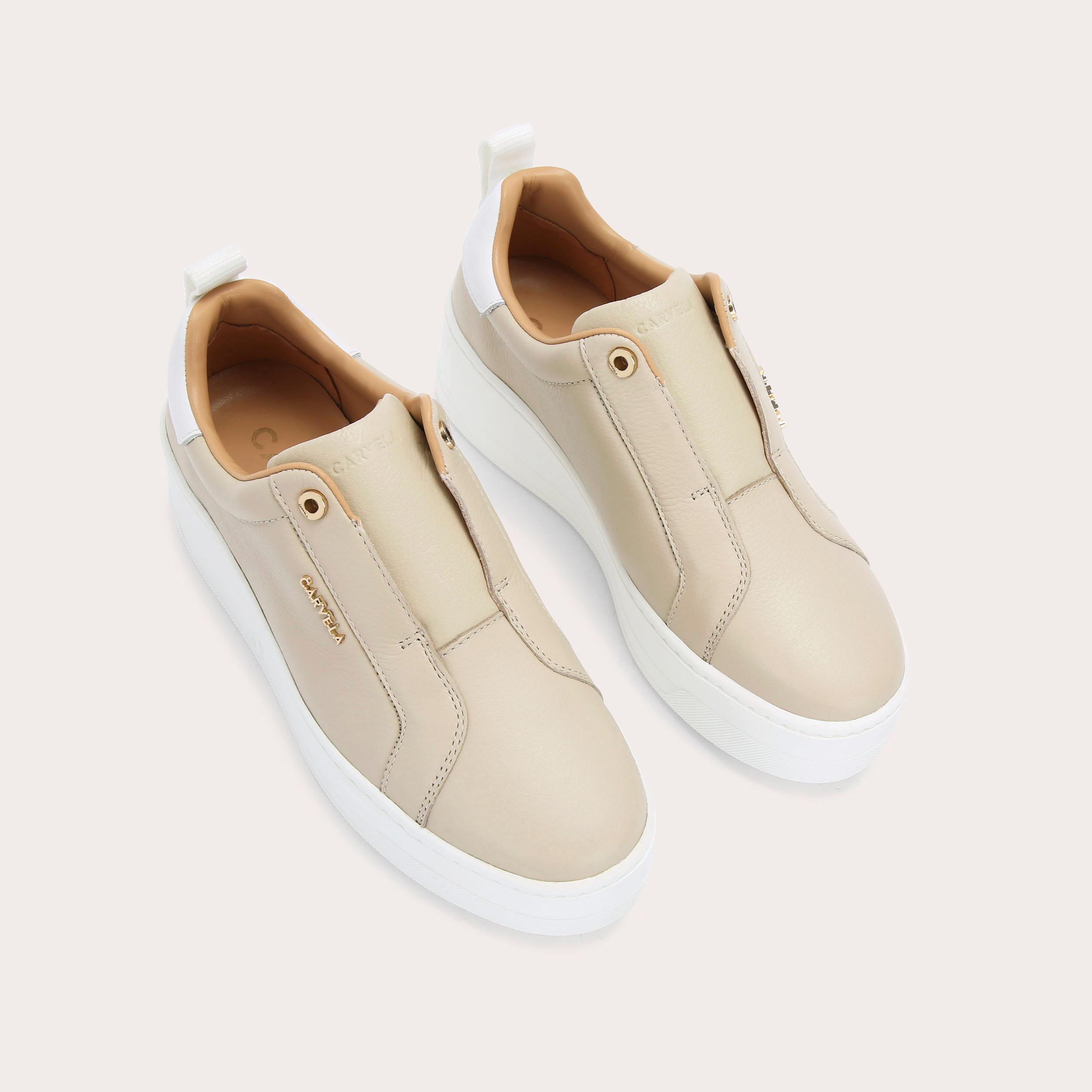 CONNECTED LACELESS Taupe Leather Trainers by CARVELA