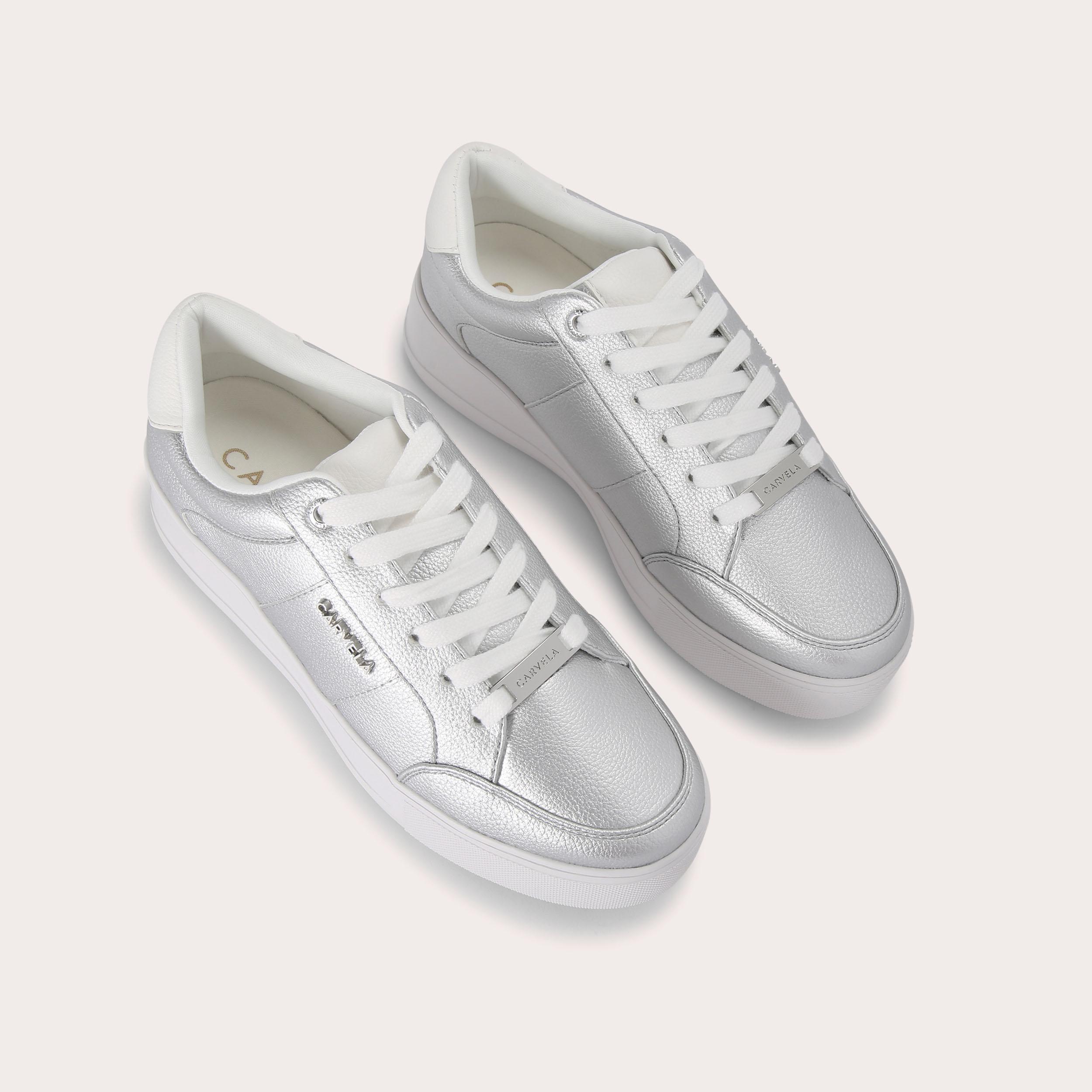 Silver lace up trainers on sale