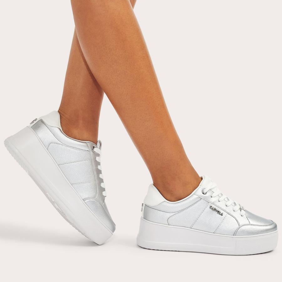 Silver lace up trainers on sale